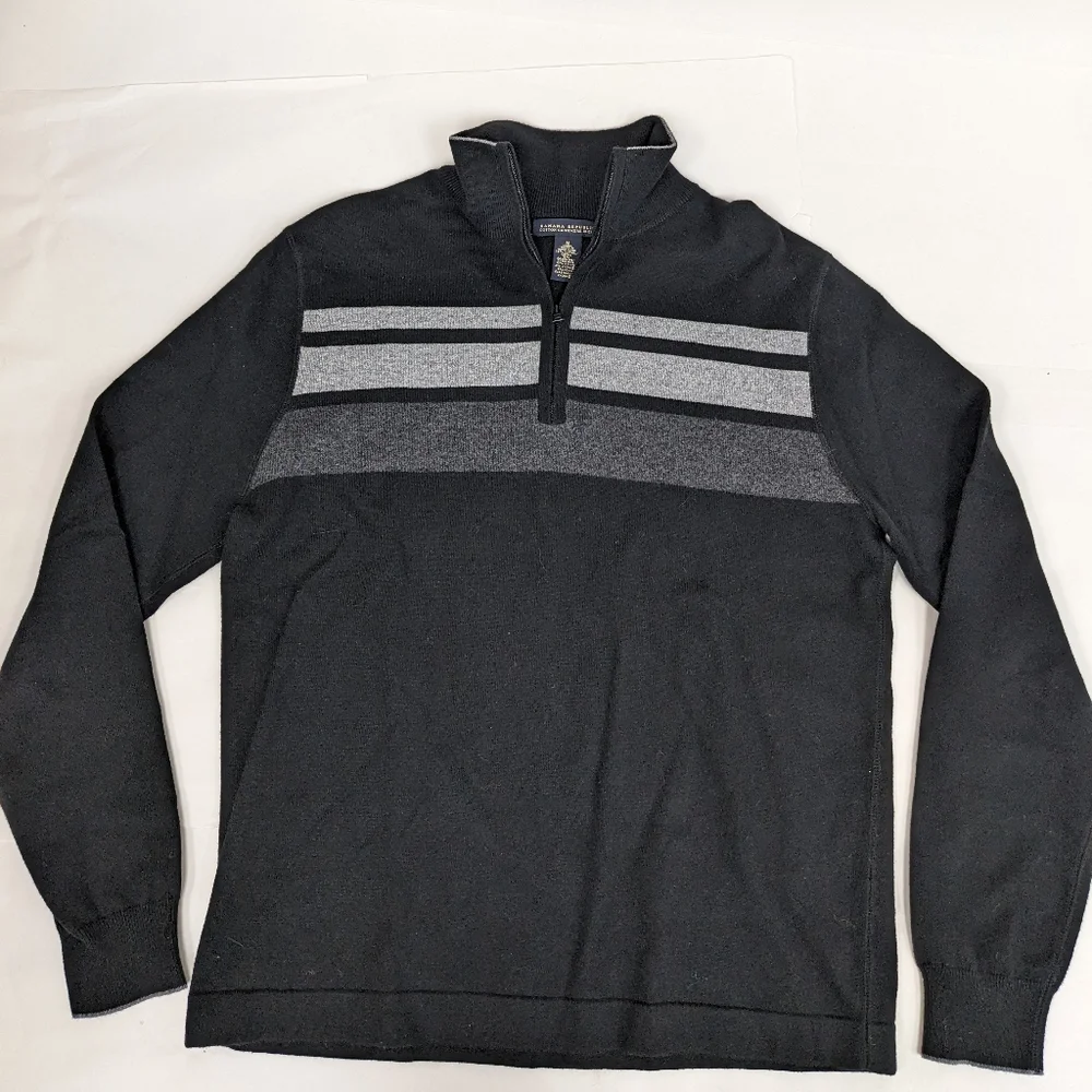 Banana Republic cashmere blend black and gray striped half zip medium [164]
